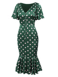 Emerald 1960s Polka Dot Fishtail Dress
