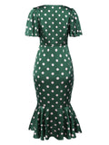 Emerald 1960s Polka Dot Fishtail Dress