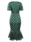 Emerald 1960s Polka Dot Fishtail Dress
