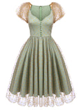 Green 1950s Mesh Polka Dot Swing Dress