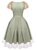 Green 1950s Mesh Polka Dot Swing Dress