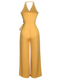 Yellow 1930s Halter Lace-Up Jumpsuit