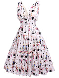 White 1950s Pleated Pockets Swing Dress