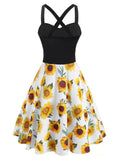 1950s Sunflowers Criss Cross Swing Dress