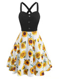 1950s Sunflowers Criss Cross Swing Dress