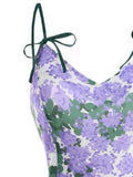 Purple Spaghetti Strap Floral Cute Dress