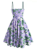 Purple Spaghetti Strap Floral Cute Dress
