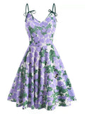 Purple Spaghetti Strap Floral Cute Dress