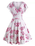 Pink Plunging Neck Floral Surplice Dress