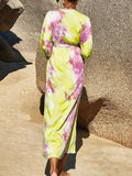 Tie Dye Split Lace-Up Cover Up