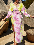 Tie Dye Split Lace-Up Cover Up
