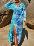 Tie Dye Split Lace-Up Cover Up