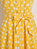 Yellow 1950s Polka Dot Straps Swing Dress