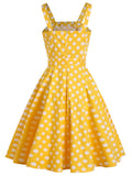 Yellow 1950s Polka Dot Straps Swing Dress