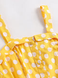 Yellow 1950s Polka Dot Straps Swing Dress