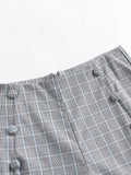 Retro Gray Plaids Button Shorts