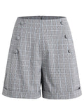 Retro Gray Plaids Button Shorts