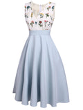 [US Warehouse] Blue 1950s Embroidery Pockets Swing Dress