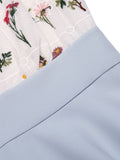2PCS Blue 1950s Embroidery Pockets Dress & Bow Polka Dot Dress