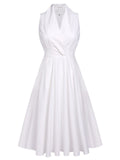White 1950s Halter Belted Swing Dress
