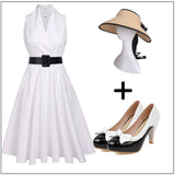 White 1950s Halter Belted Swing Dress