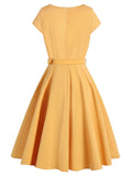 Yellow 1950s Buttoned Belted Swing Dress