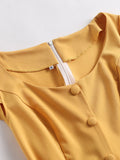 Yellow 1950s Buttoned Belted Swing Dress
