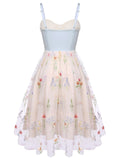Blue 1950s Floral Embroidery Swing Dress