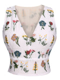 2PCS Yellow 1950s Embroidery Top & Pockets Shorts