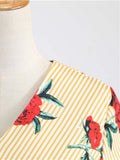 1950s Beige Floral Swing Dress