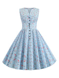 1950s Floral Buttons Swing Dress