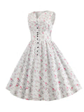 1950s Floral Buttons Swing Dress