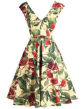 Multicolor 1950s Fig Fruits Swing Dress