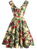 Multicolor 1950s Fig Fruits Swing Dress