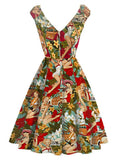 Multicolor 1950s Retro Lady Swing Dress