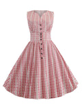 1950s Stripes Buttons Swing Dress