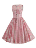 1950s Stripes Buttons Swing Dress