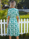 Green Maple leaf Knot Side Wrap Dress