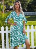 Green Maple leaf Knot Side Wrap Dress