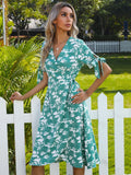 Green Maple leaf Knot Side Wrap Dress