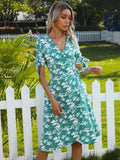 Green Maple leaf Knot Side Wrap Dress