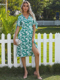 Green Maple leaf Knot Side Wrap Dress