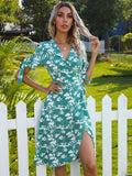 Green Maple leaf Knot Side Wrap Dress