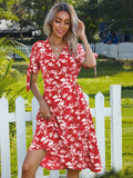Red Maple leaf Knot Side Wrap Dress
