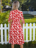 Red Maple leaf Knot Side Wrap Dress