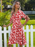 Red Maple leaf Knot Side Wrap Dress