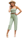Green Tube Top Buttons Belt Jumpsuit