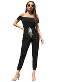 Black Off-shoulder Belt Jumpsuit