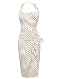 Ivory 1960s Polka Dot Halter Pencil Dress