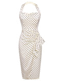 Ivory 1960s Polka Dot Halter Pencil Dress